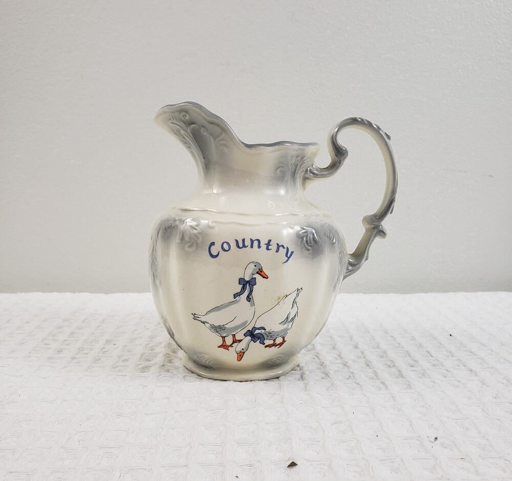 Vintage Arnel's Country Goose Small Pitcher Ceramic Pottery Gray Trim RARE